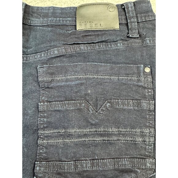 Artful Rebel Mens 36 Dark Casual 90s Y2K Denim Shorts design pockets - Picture 4 of 8